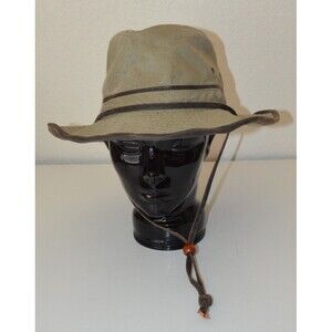 Vintage JHats Canvas Boonie Hat Faux Leather Rimmed Green Vented Size L Large